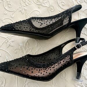 Elegant Black Mesh Slingback Heels